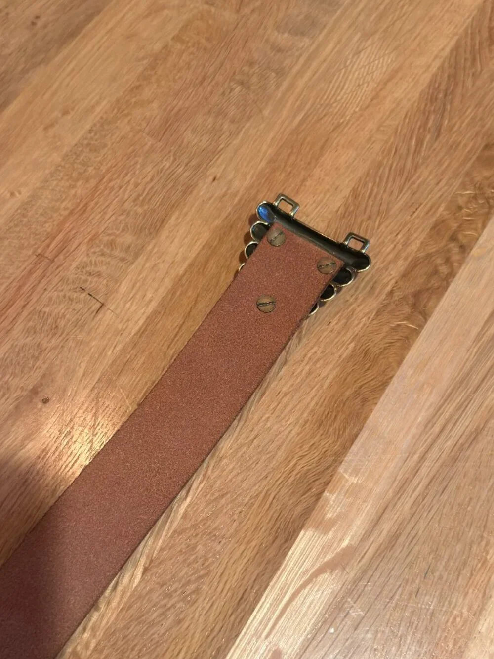 Another Line Brown Leather Belt with Brass Buckle